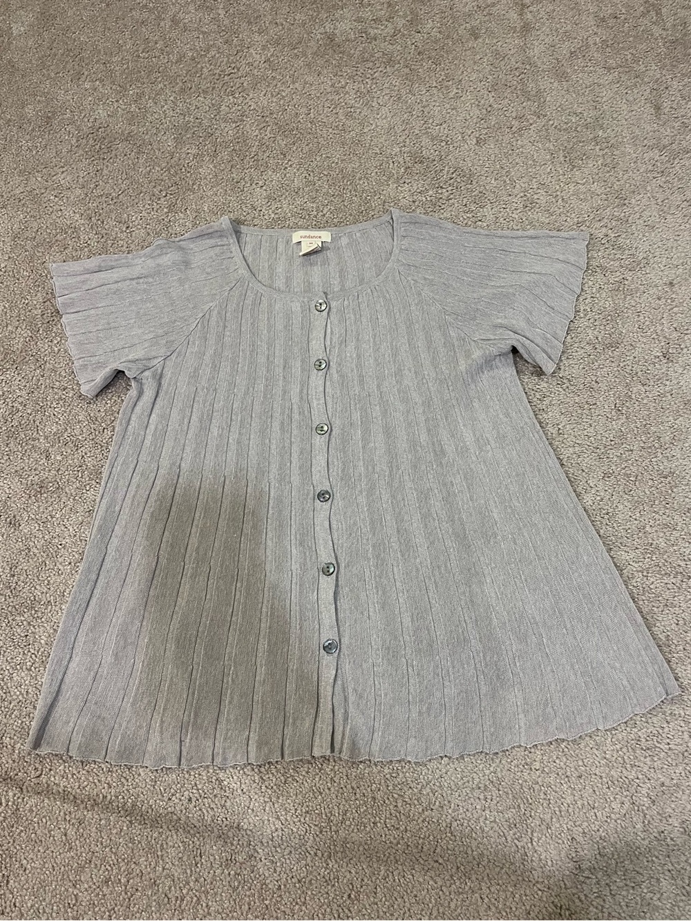 Sundance Linen Cotton Blend Ribbed Knit Flutter Sleeve Top
